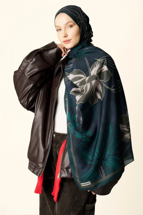 Amora Desenli Pamuk Dokulu Şal - Yeşil 