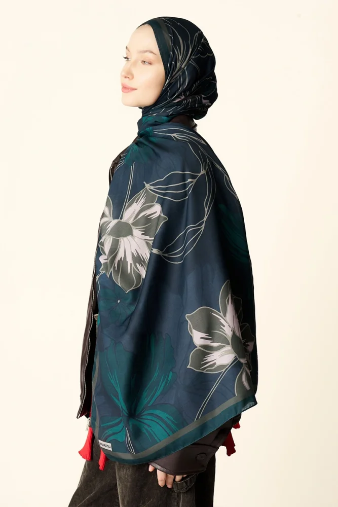 Amora Desenli Pamuk Dokulu Şal - Yeşil - 4