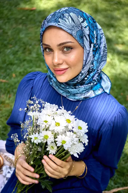 Aria Koleksiyonu Azalea Desen Eşarp - Mavi 