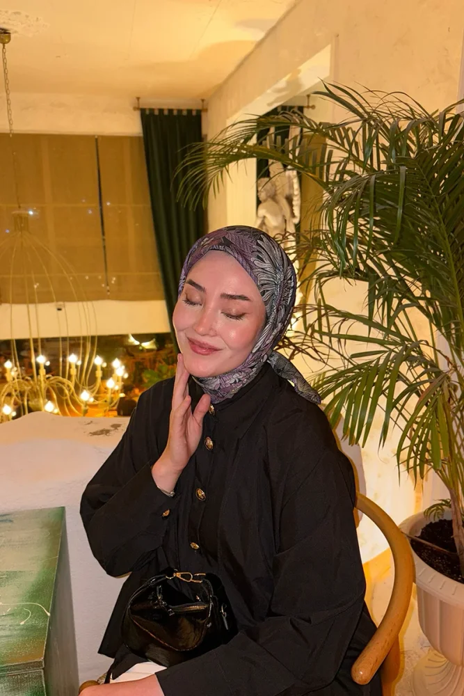 Aria Koleksiyonu Azalea Desen Eşarp - Mürdüm - 1