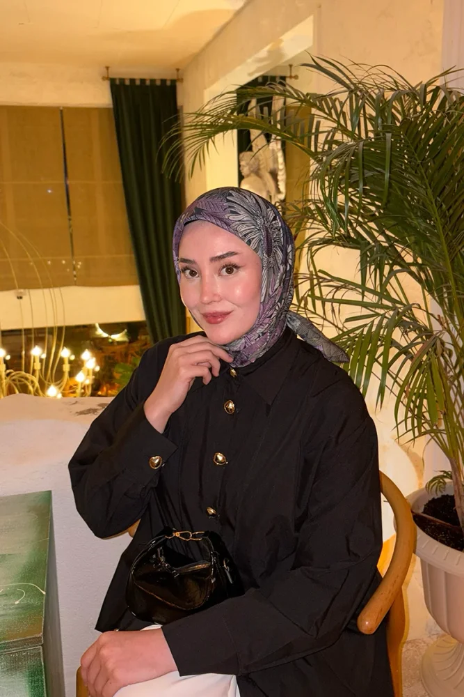 Aria Koleksiyonu Azalea Desen Eşarp - Mürdüm - 2