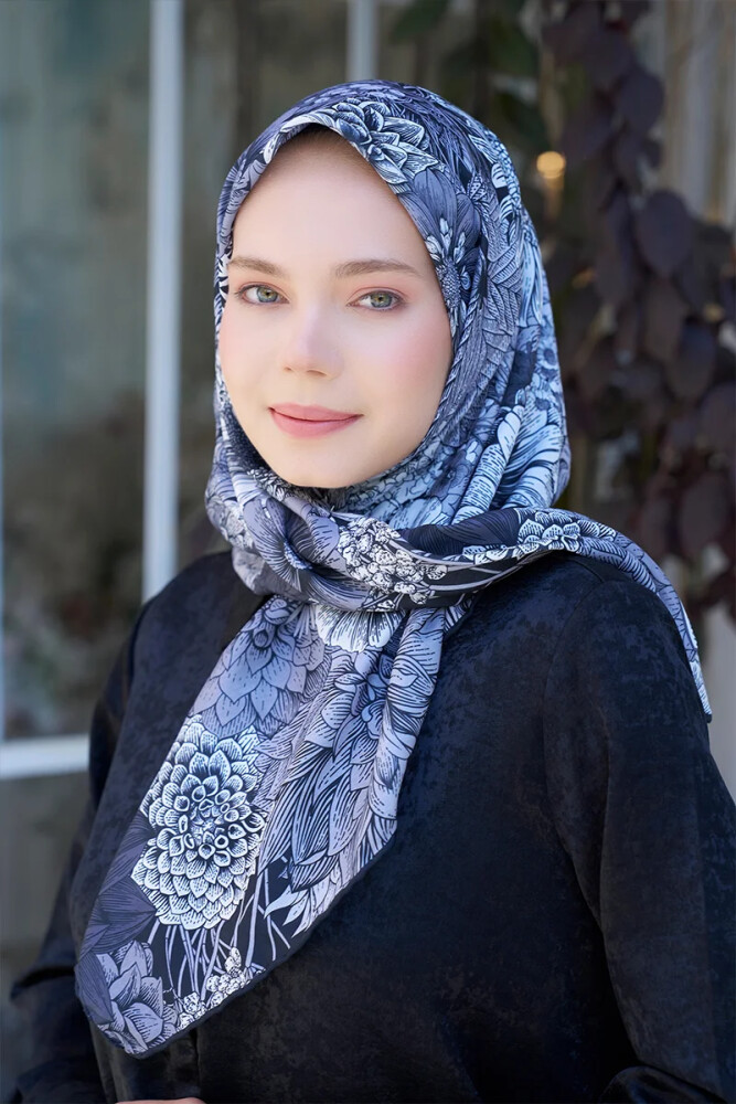Aria Koleksiyonu Azalea Desen Eşarp - Siyah - MADAME POLO