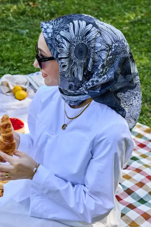 Aria Koleksiyonu Azalea Desen Eşarp - Siyah 