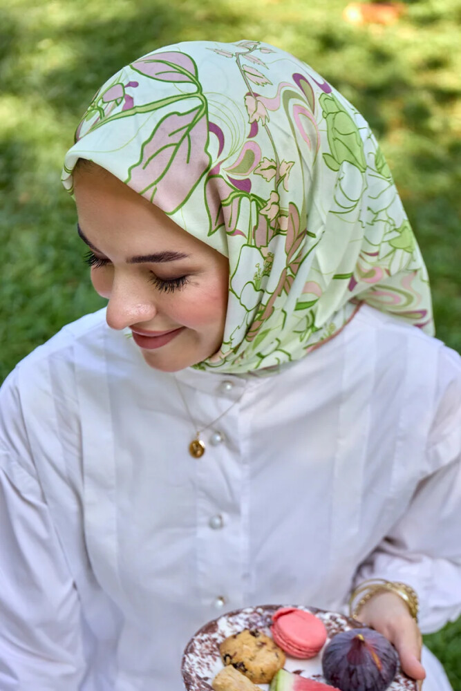Aria Koleksiyonu Belle Desen Eşarp - Açık Yeşil - MADAME POLO