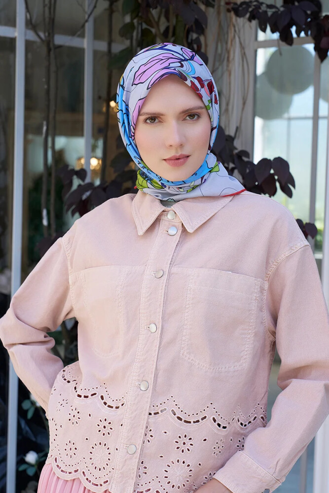 Aria Koleksiyonu Belle Desen Eşarp - Gri - MADAME POLO