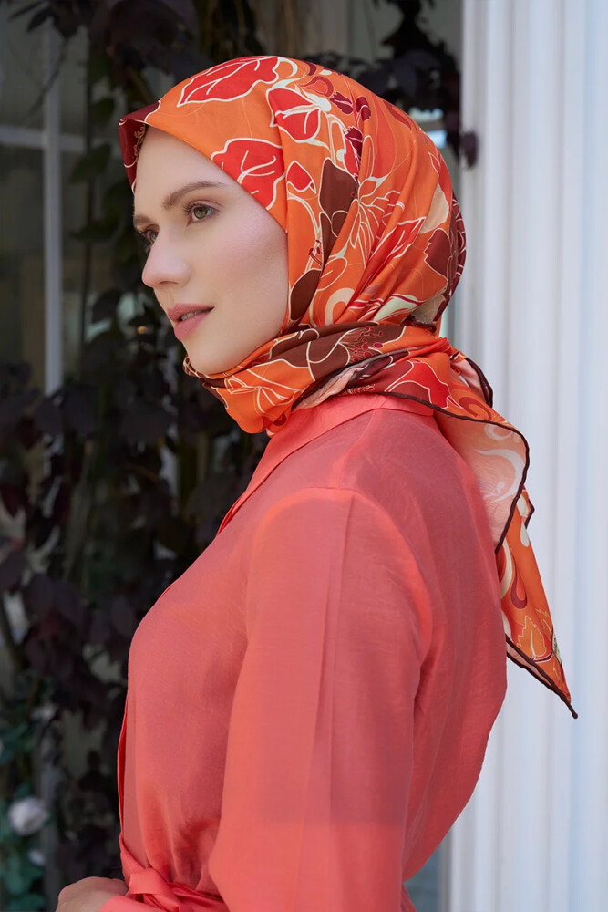 Aria Koleksiyonu Belle Desen Eşarp - Orange - MADAME POLO