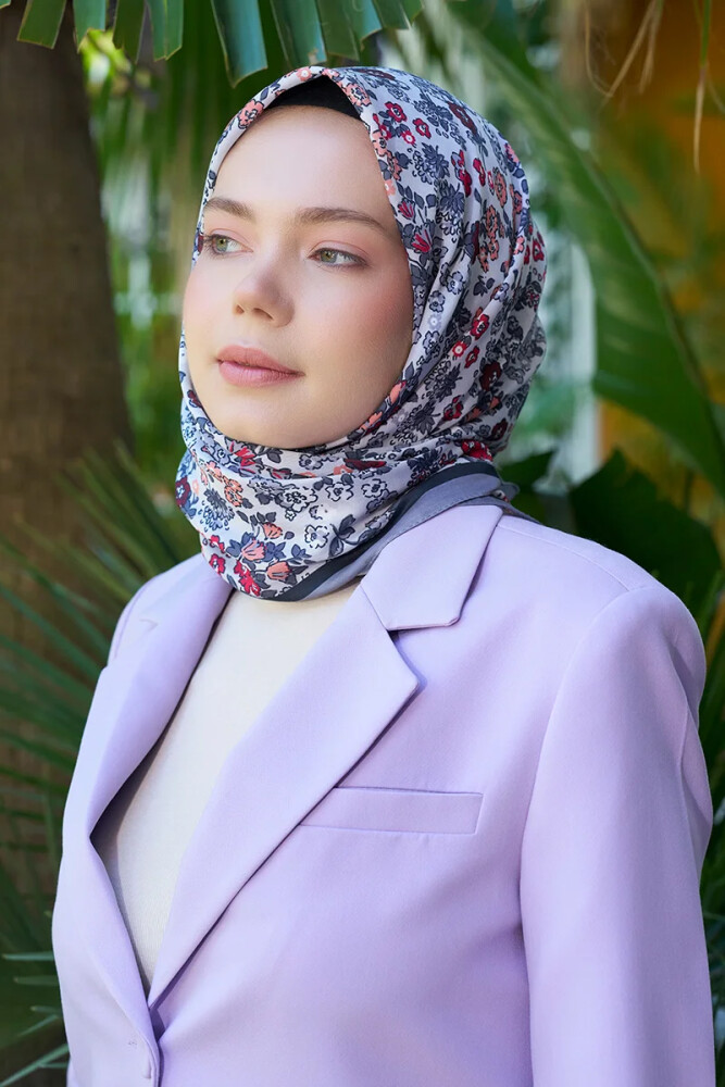 Aria Koleksiyonu Clarry Desen Eşarp - Gri - MADAME POLO