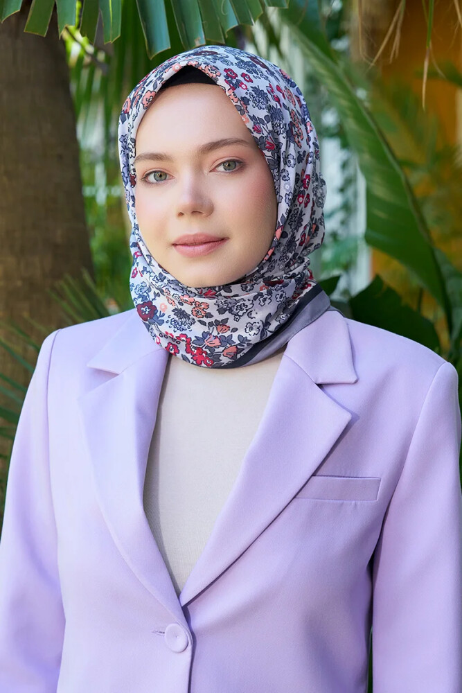 Aria Koleksiyonu Clarry Desen Eşarp - Gri - MADAME POLO