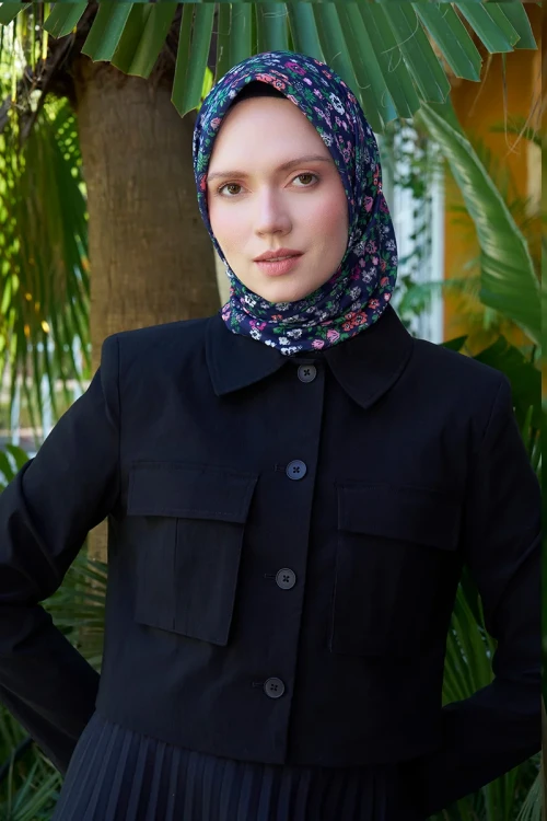 Aria Koleksiyonu Clarry Desen Eşarp - Lacivert 