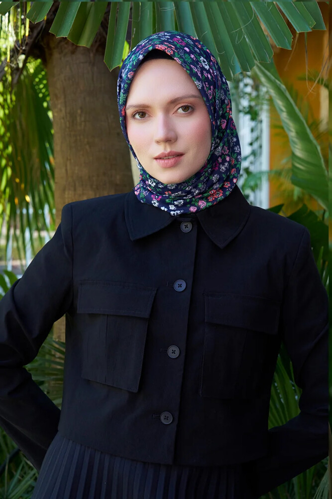 Aria Koleksiyonu Clarry Desen Eşarp - Lacivert - MADAME POLO