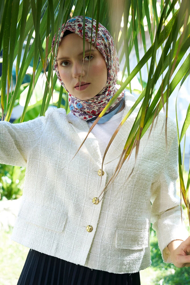 Aria Koleksiyonu Clarry Desen Eşarp - Mavi - MADAME POLO