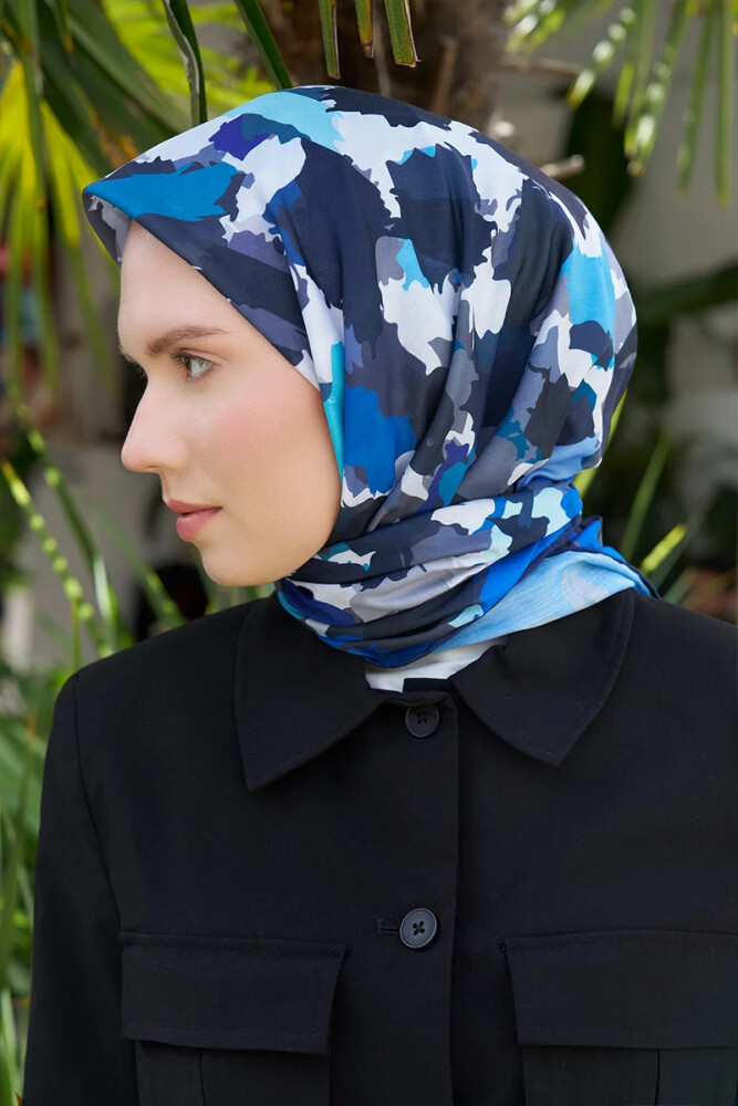 Aria Koleksiyonu Dalia Desen Eşarp - Lacivert - MADAME POLO