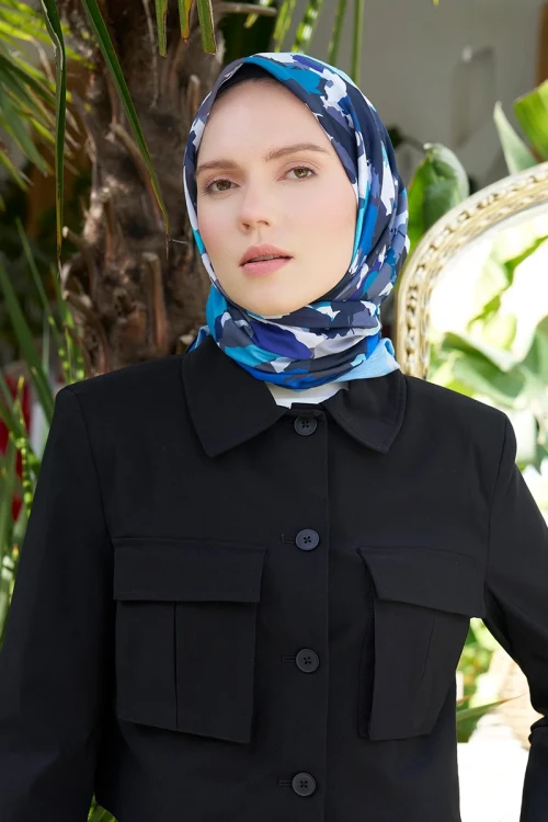 Aria Koleksiyonu Dalia Desen Eşarp - Lacivert 