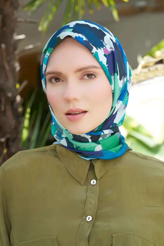 Aria Koleksiyonu Dalia Desen Eşarp - Mavi - 1
