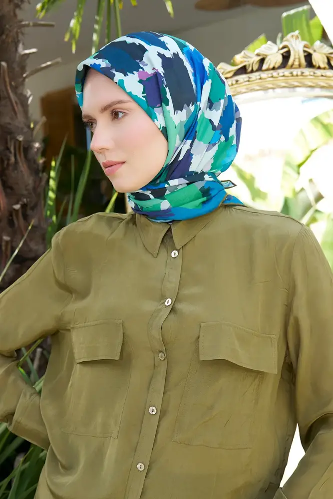 Aria Koleksiyonu Dalia Desen Eşarp - Mavi - 2