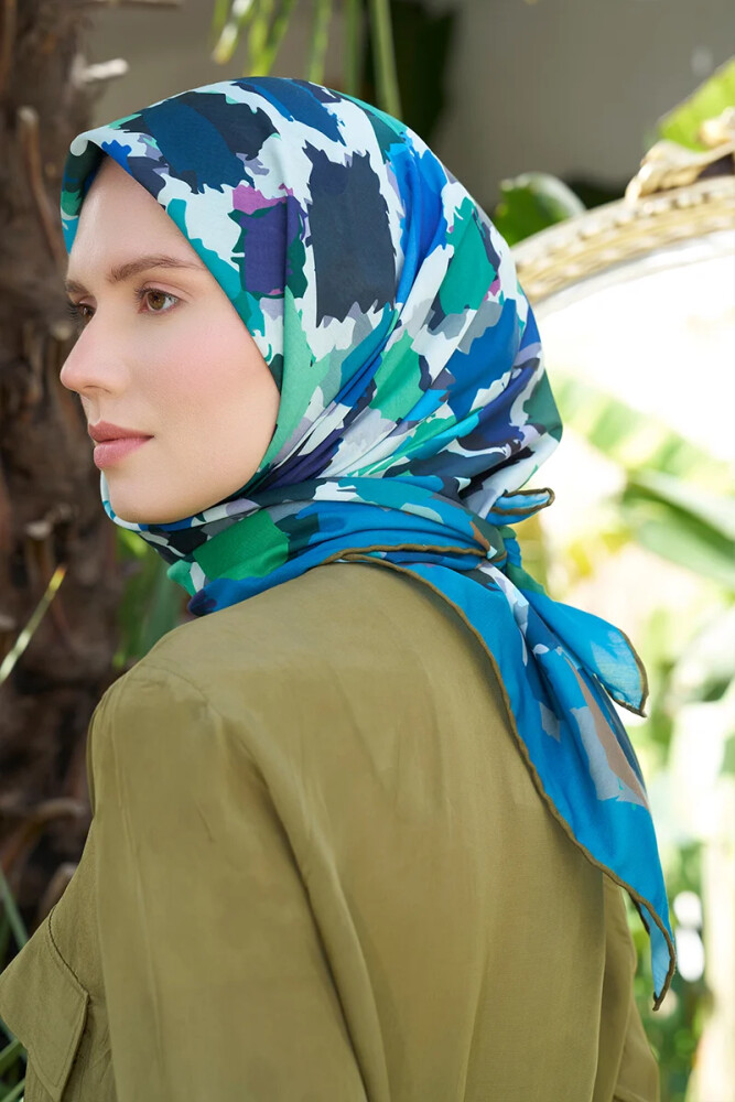 Aria Koleksiyonu Dalia Desen Eşarp - Mavi - MADAME POLO