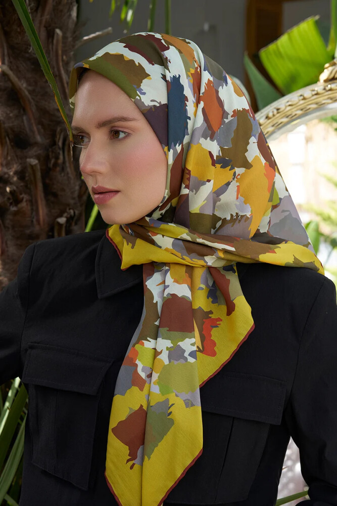 Aria Koleksiyonu Dalia Desen Eşarp - Olive - MADAME POLO