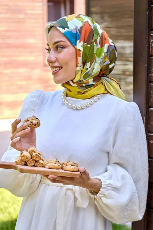 Aria Koleksiyonu Dalia Desen Eşarp - Olive 