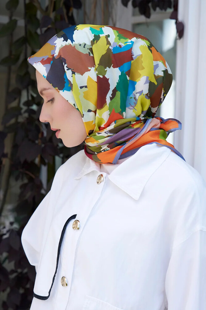 Aria Koleksiyonu Dalia Desen Eşarp - Turuncu - MADAME POLO