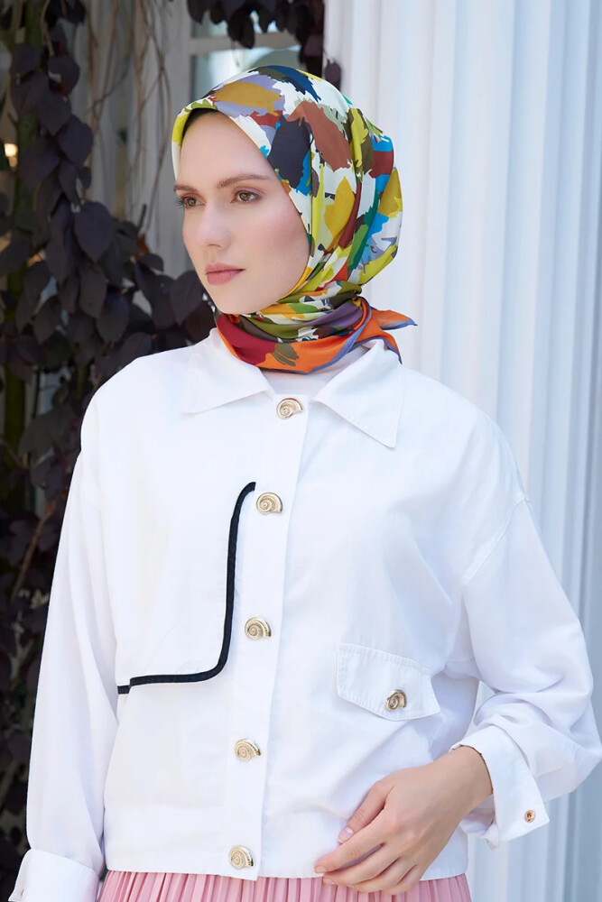 Aria Koleksiyonu Dalia Desen Eşarp - Turuncu - MADAME POLO