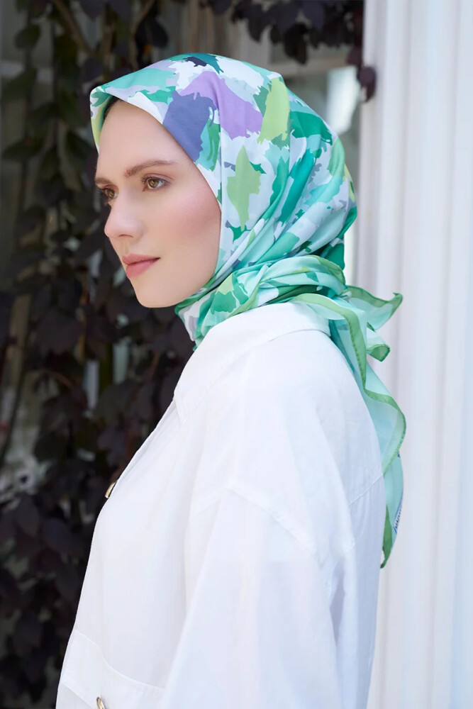 Aria Koleksiyonu Dalia Desen Eşarp - Yeşil - MADAME POLO