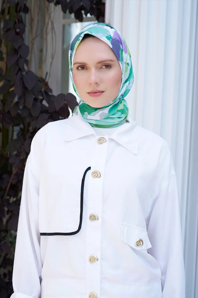 Aria Koleksiyonu Dalia Desen Eşarp - Yeşil - MADAME POLO