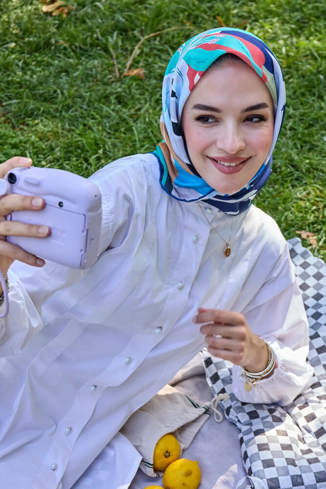Aria Koleksiyonu Lilium Desen Eşarp - Lacivert - MADAME POLO
