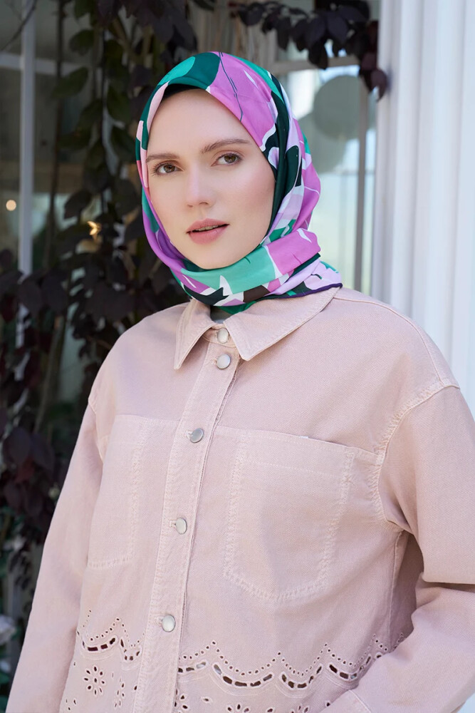 Aria Koleksiyonu Lilium Desen Eşarp - Leylak - MADAME POLO