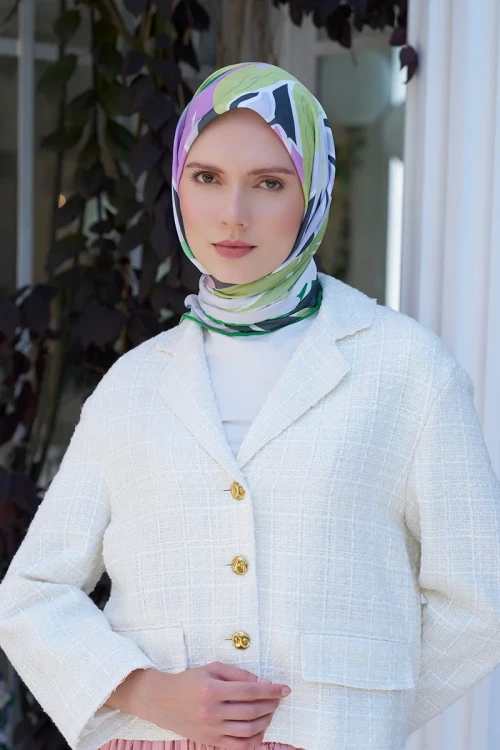 Aria Koleksiyonu Lilium Desen Eşarp - Yeşil 