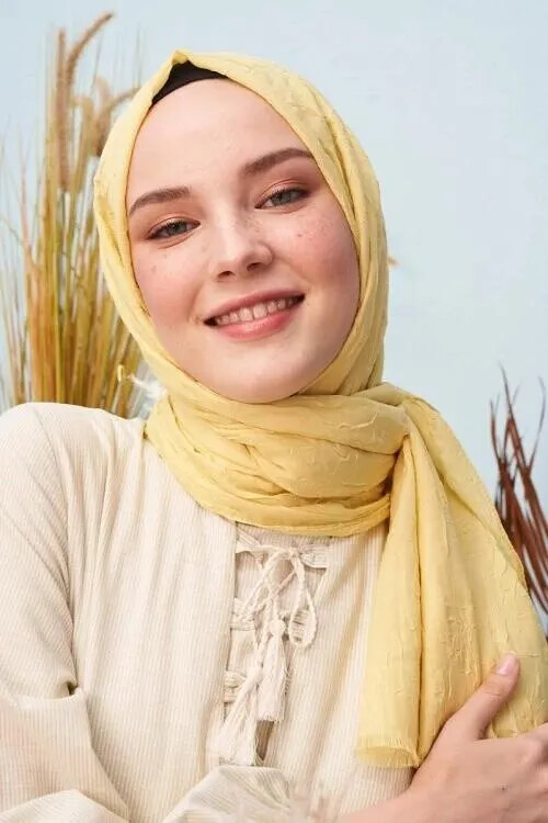 Kübra Koç Bambu Kraş Şal - Ananas - MADAME POLO