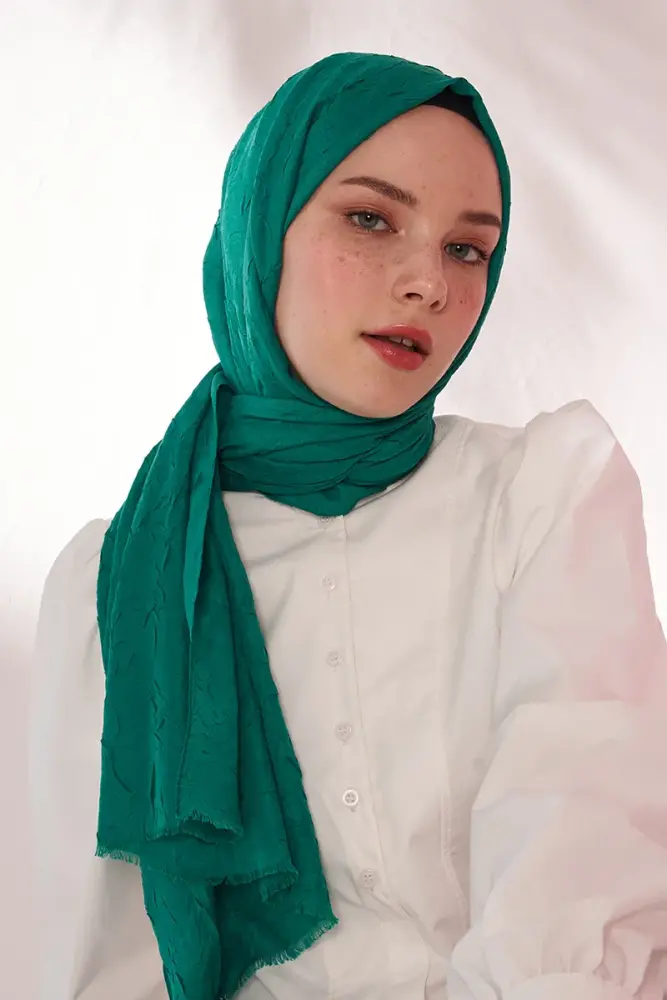 Feyza Hakyemez Bambu Kraş Şal - Benetton Yeşili - 5