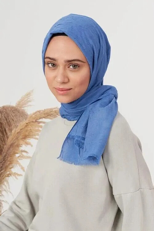 Elif Peker Bambu Kraş Şal - İndigo - MADAME POLO