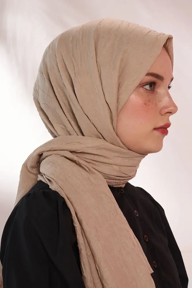 Rabia Hundi Bambu Kraş Şal - Koyu Bej - 4