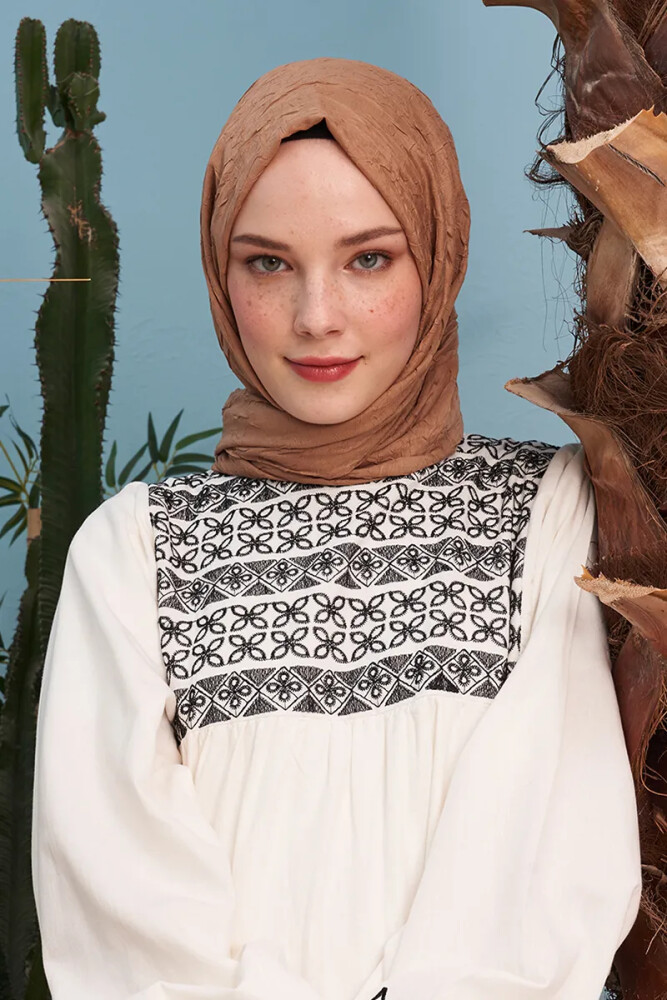 Bambu Kraş Şal - Latte - MADAME POLO