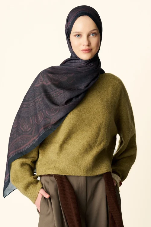 Clara Desenli Pamuk Dokulu Şal - Acı Kahve 