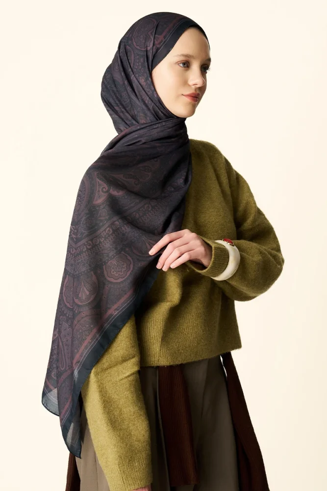 Clara Desenli Pamuk Dokulu Şal - Acı Kahve - 3