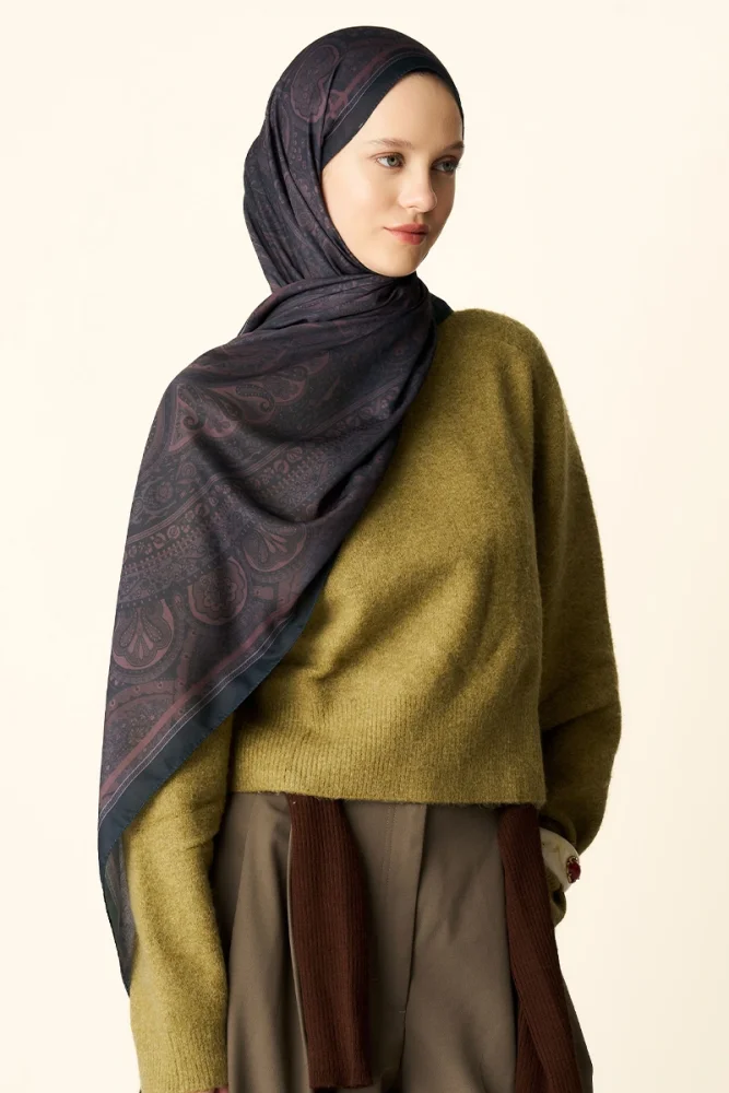 Clara Desenli Pamuk Dokulu Şal - Acı Kahve - 4