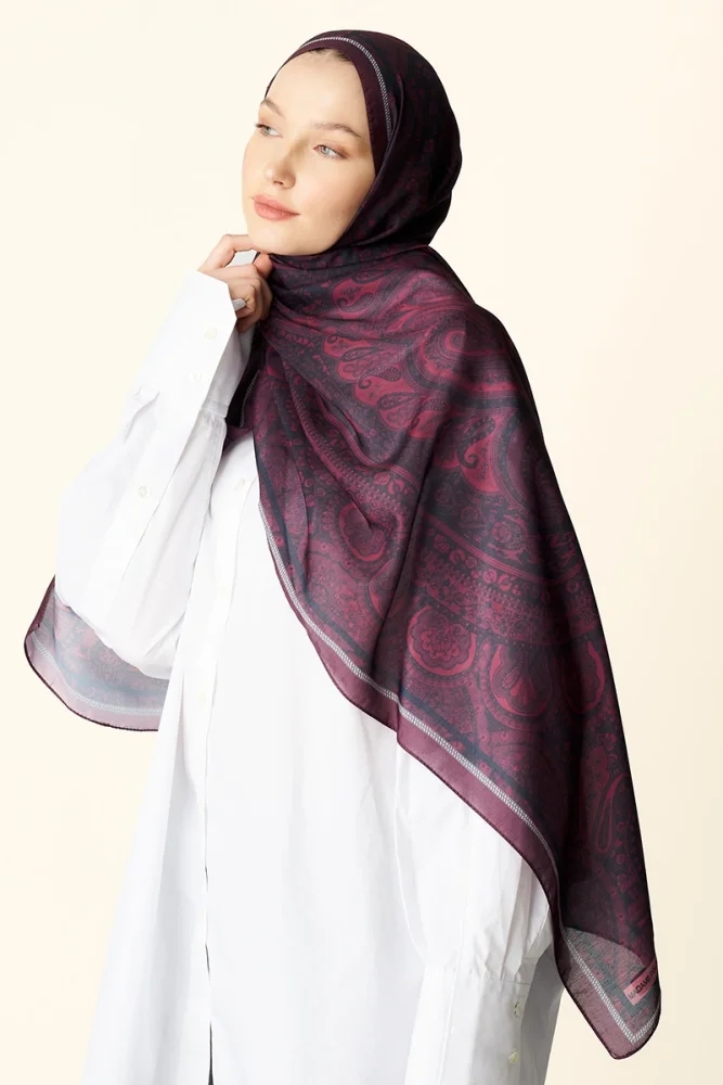 Clara Desenli Pamuk Dokulu Şal - Bordo - 2