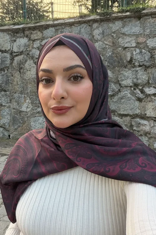 Clara Desenli Pamuk Dokulu Şal - Bordo 