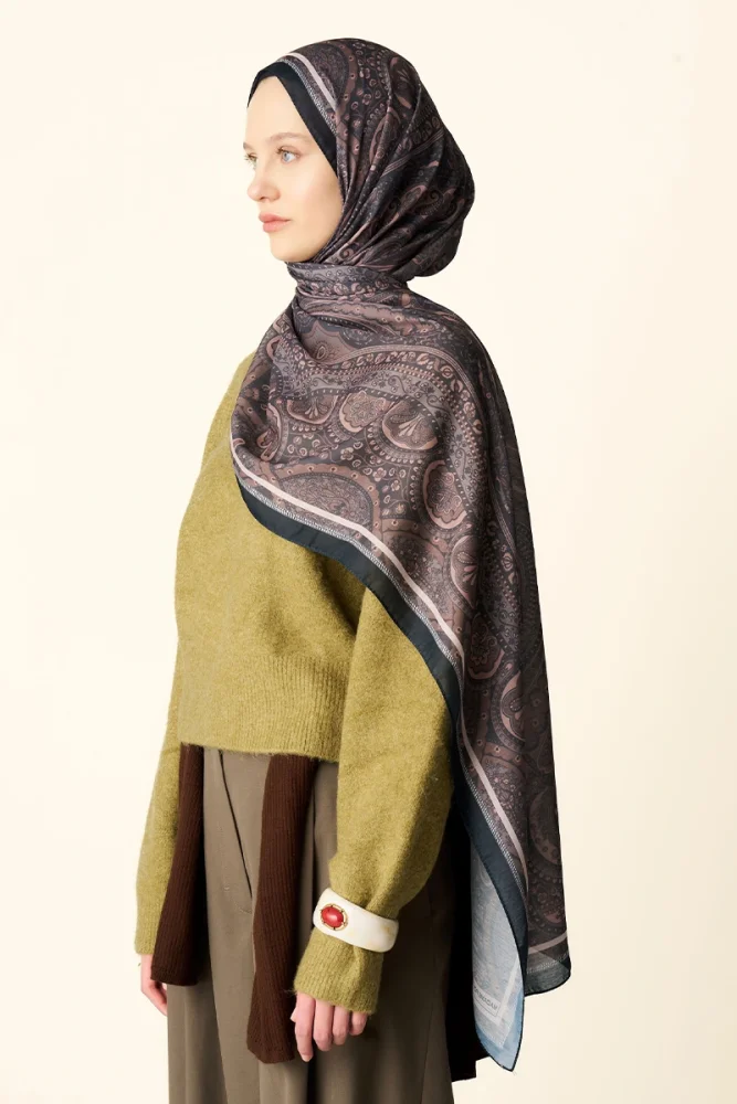 Clara Desenli Pamuk Dokulu Şal - Kahverengi - 3