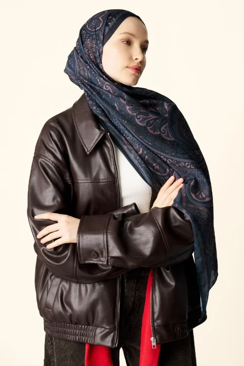 Clara Desenli Pamuk Dokulu Şal - Koyu Kahve 