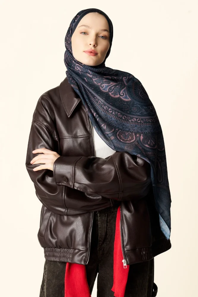 Clara Desenli Pamuk Dokulu Şal - Koyu Kahve - 2