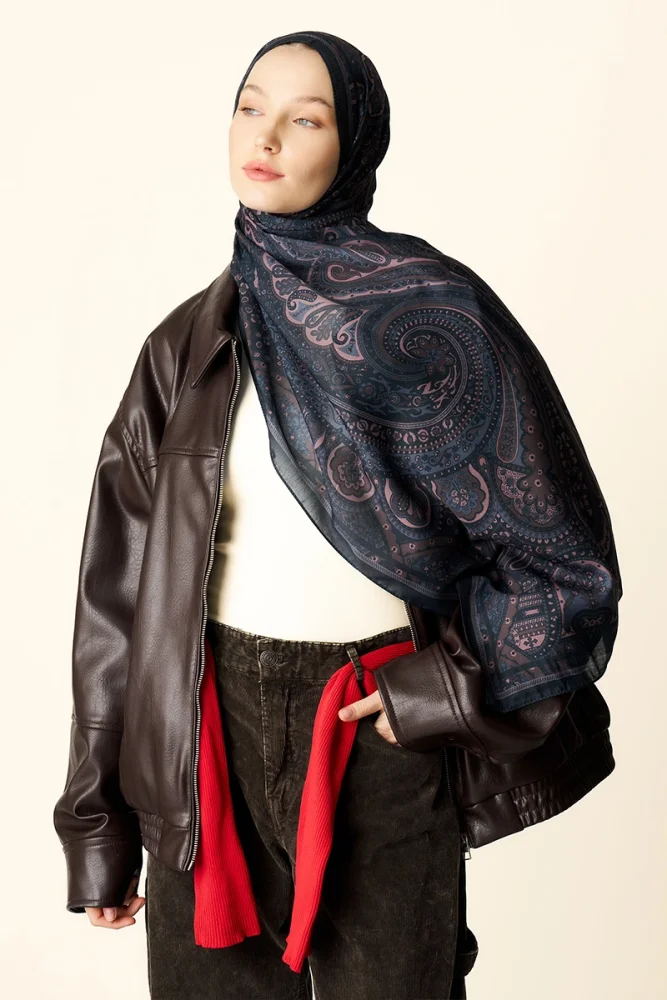 Clara Desenli Pamuk Dokulu Şal - Koyu Kahve - 4