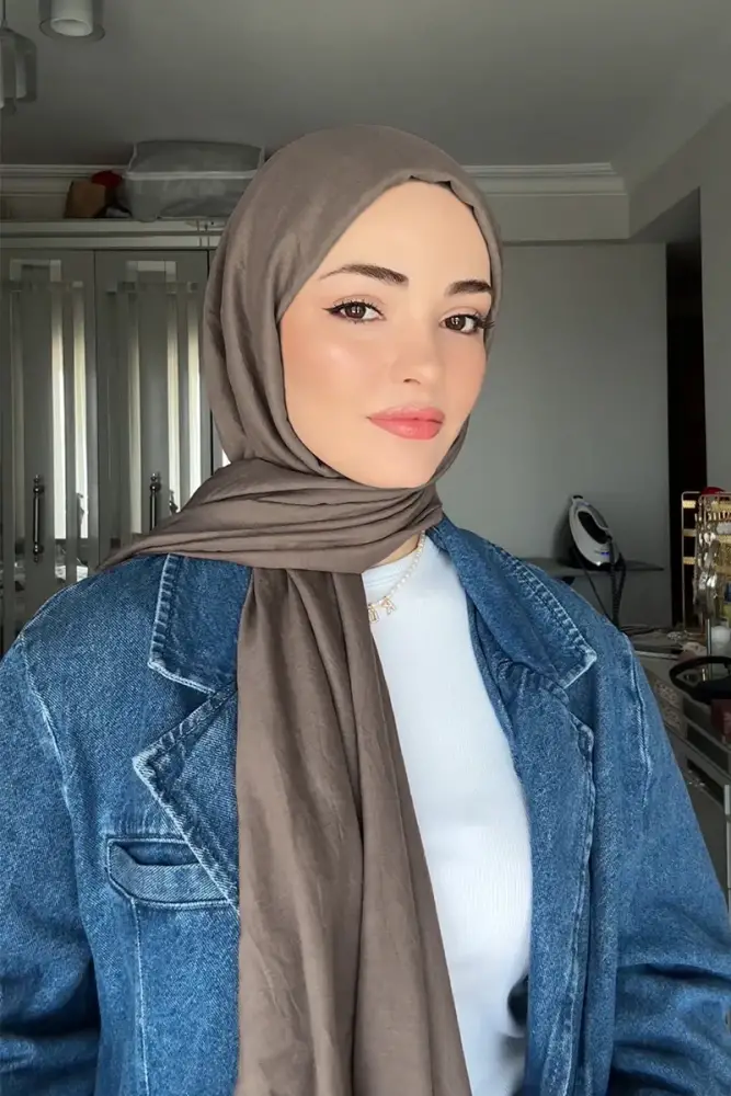 Kübra Koç Comfort Pamuk Şal - Koyu Vizon - 1