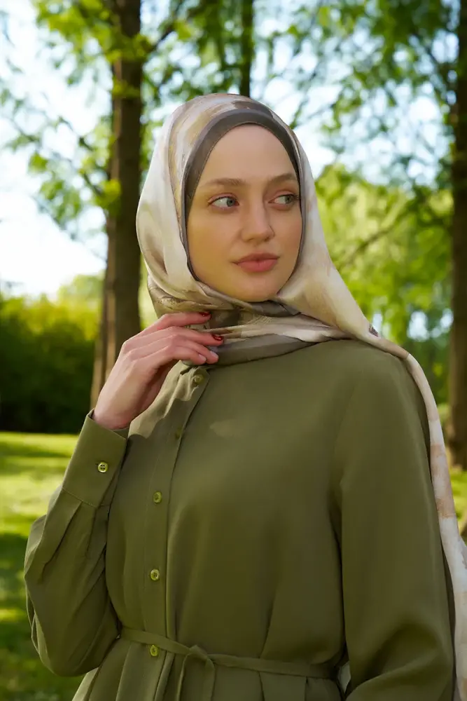 Crystal Flower Desen Şal - Haki - 2