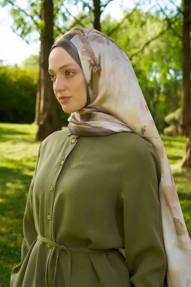 Crystal Flower Desen Şal - Haki - 3