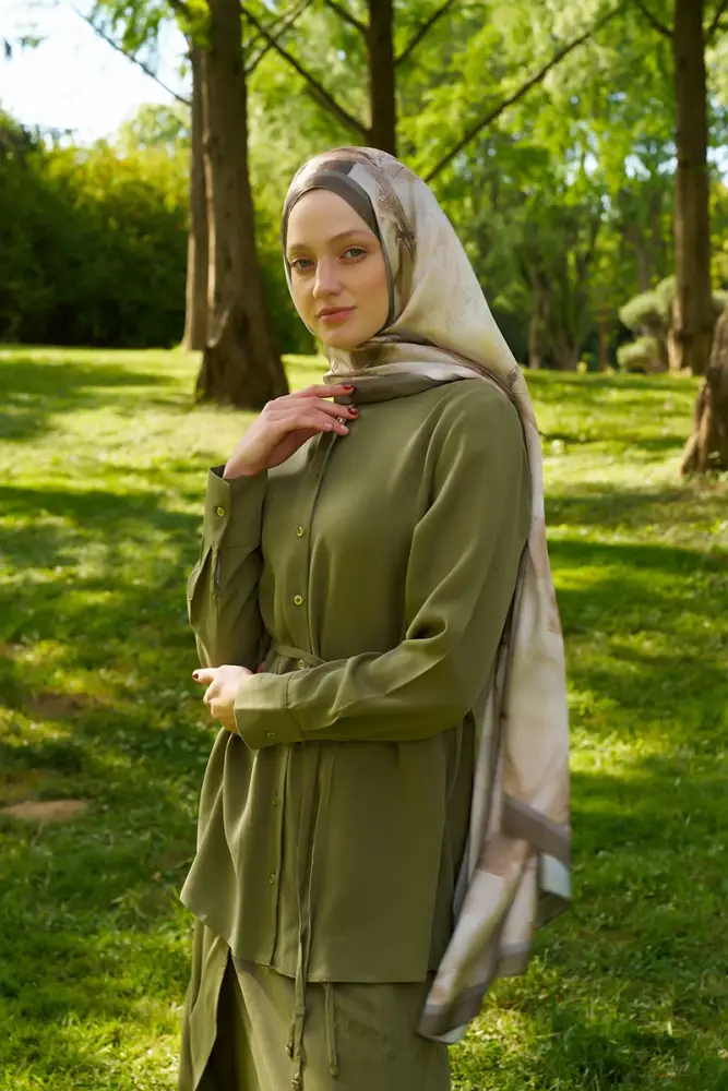 Crystal Flower Desen Şal - Haki - 4