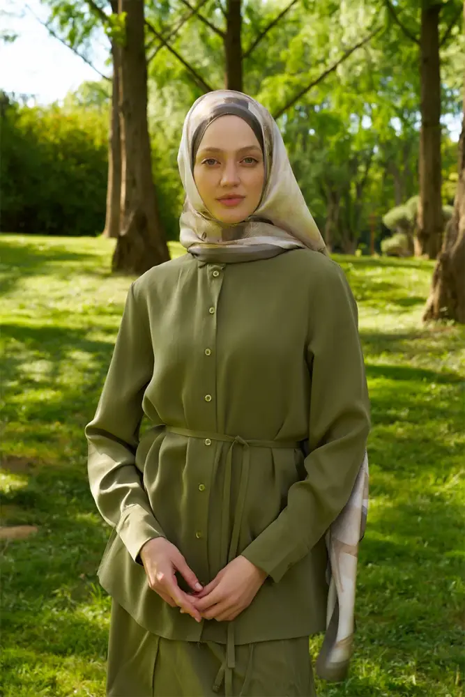 Crystal Flower Desen Şal - Haki - 5