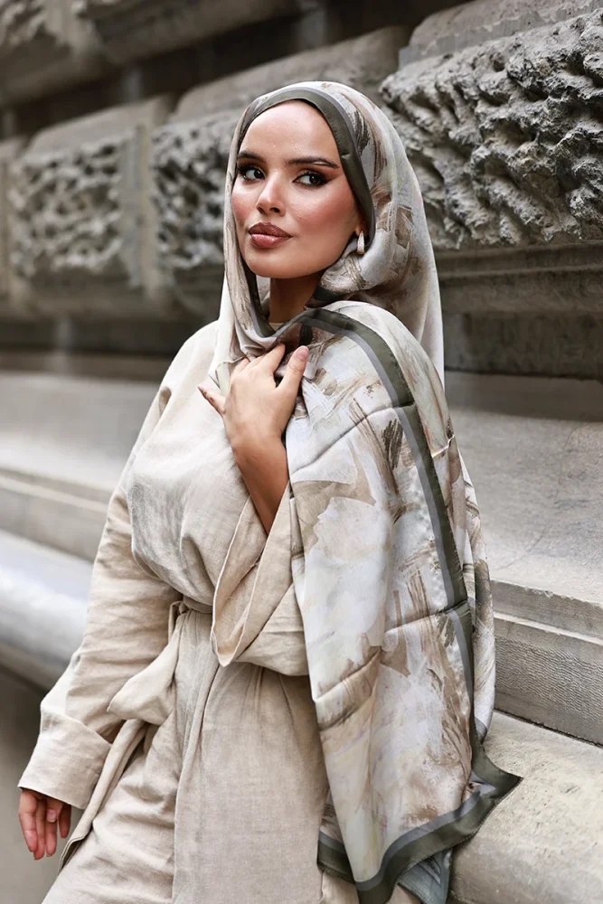 Crystal Flower Desen Şal - Haki - 1