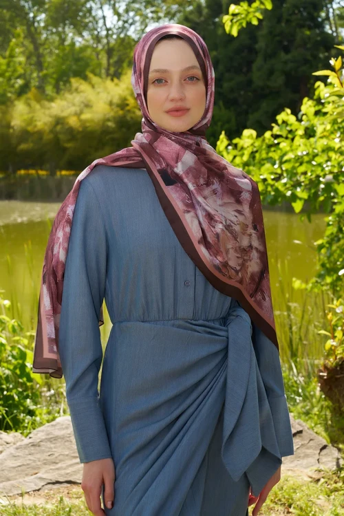 Crystal Flower Desen Şal - Kızıl Kahve 